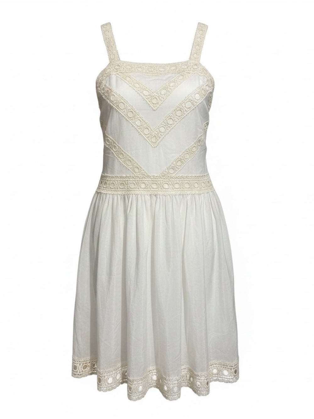 Ann Taylor Cream Lace-Trim Midi Dress